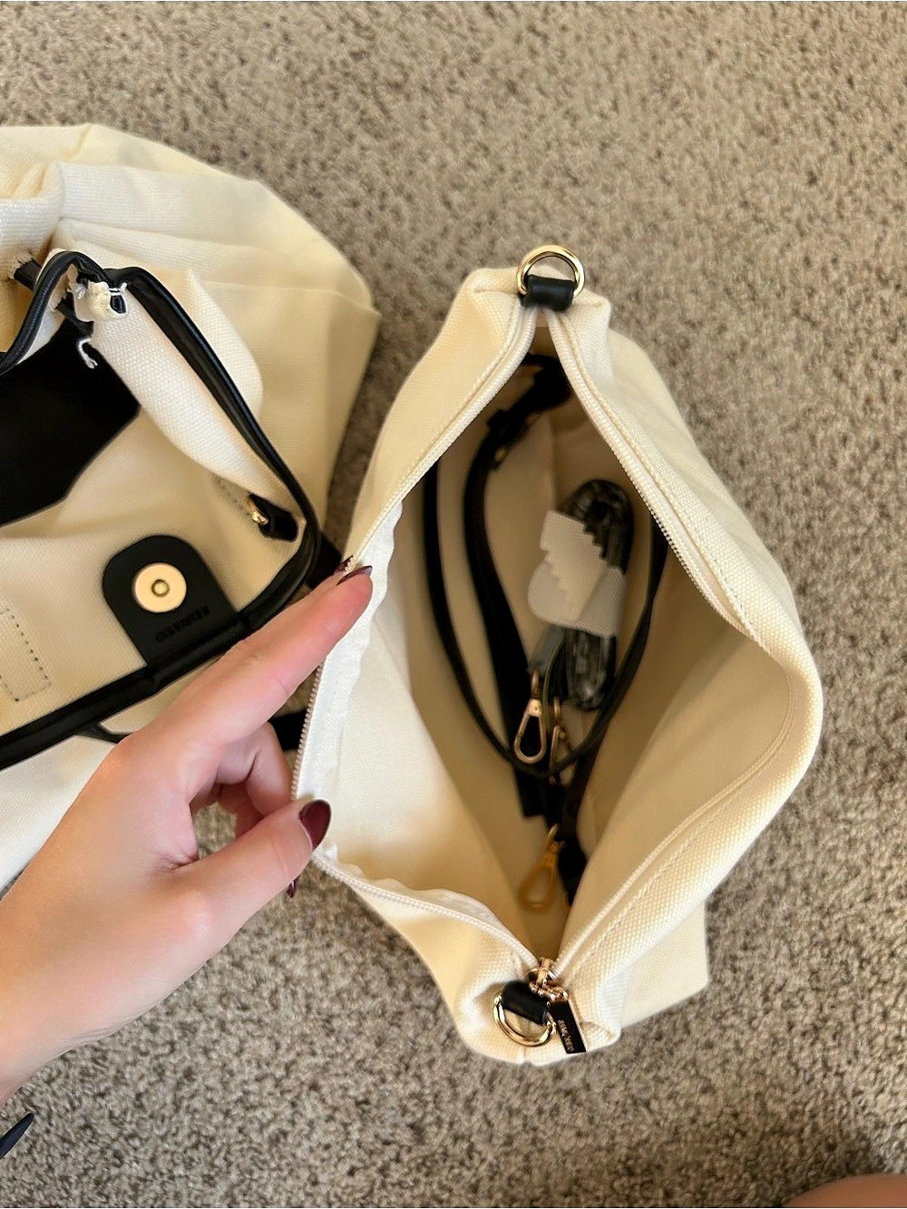 Anthropologie Canvas Tote in cream & Black - Picture 3 of 7
